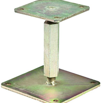 Verstelbare paaldrager op plaat geelverzinkt 16x16x0.6 cm in hoogte verstelbaar 14 tot 20 cm
